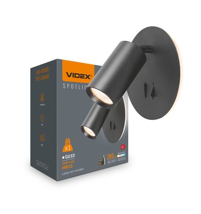 GU10 wandspot met 5W LED backlight - Zwart, 2700K, 2x schakelaars, roteerbaar, zonder GU10 lichtbron