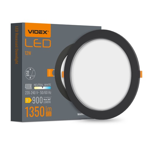 12W zwart LED inbouwpaneel - 1350lm, 4000K, Gat: Ø15 cm, 120 graden stralingshoek