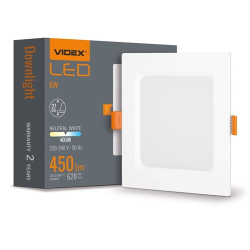 6W vierkant LED inbouwpaneel - 450lm, 4000K, witte rand, Gat: Ø9,5-10 cm, Afm: 12x12 cm