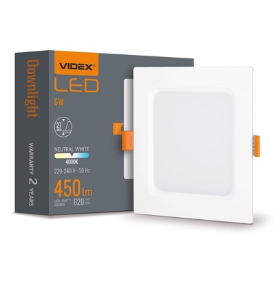 6W vierkant LED inbouwpaneel - 450lm, 4000K, witte rand, Gat: Ø9,5-10 cm, Afm: 12x12 cm