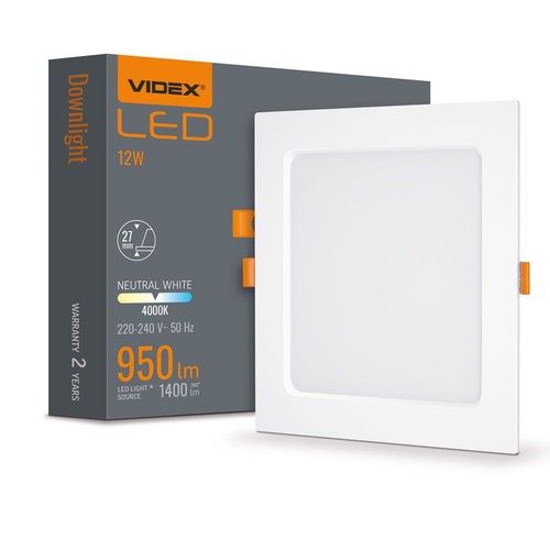 12W Vierkant LED inbouwpaneel - 4000K, Gat: 14,5 x 14,5 cm, Afm: 17,5 x 17,5 cm, witte rand