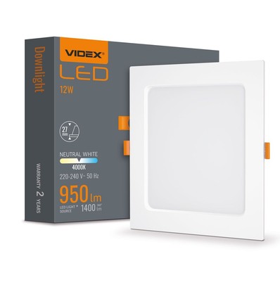 12W Vierkant LED inbouwpaneel - 4000K, Gat: 14,5 x 14,5 cm, Afm: 17,5 x 17,5 cm, witte rand