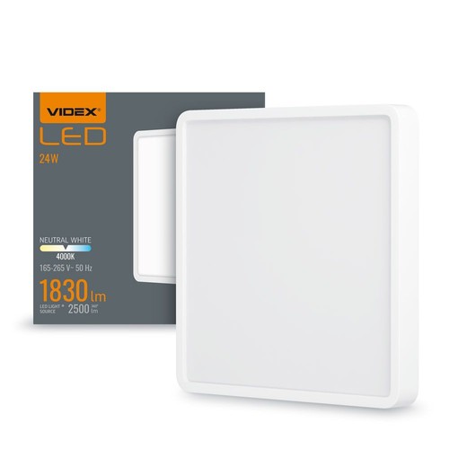 24W LED opbouwpaneel, 4000K - 2500lm, 19,2 x 19,2 cm, zwarte rand, IP20 binnen