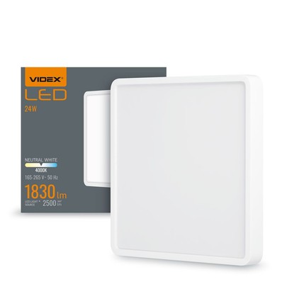 24W LED opbouwpaneel, 4000K - 2500lm, 19,2 x 19,2 cm, zwarte rand, IP20 binnen