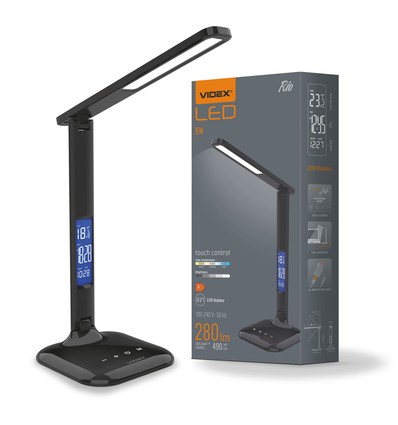 5W LED dimbare bureaulamp - Zwart, 3-staps CCT, display met klok/temp, touch-bediening