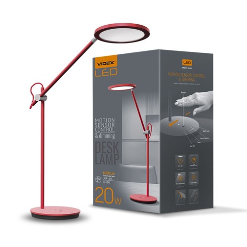 20W LED bureaulamp, RA98 dimbaar - Rood, 4100K, touch sensor, flicker free