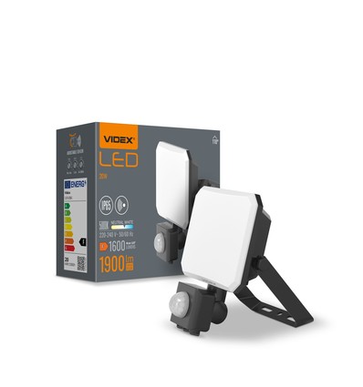 20W LED breedstraler met sensor - IP65, 5000K, zwart, buiten, bewegingssensor