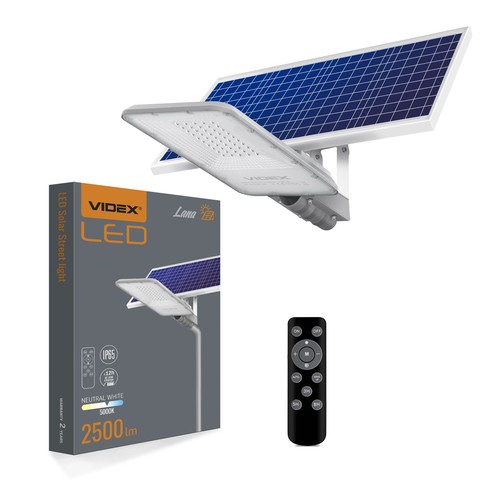 LED Solar straatlantaarn - 2500 lumen, incl. afstandsbediening, zonne-energie, IP65