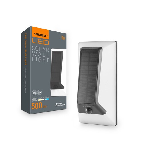 500lm Solara LED wandlamp met sensor - IP54, 5000K, zwart, solar, buiten