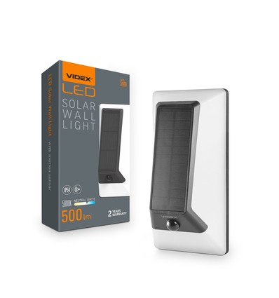 500lm Solara LED wandlamp met sensor - IP54, 5000K, zwart, solar, buiten