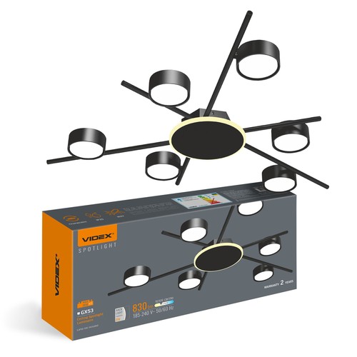 6x GX53 plafondlamp met backlight, 9W - Zwart, 2700K, 830lm, IP20, zonder lichtbron voor GX53 fitting