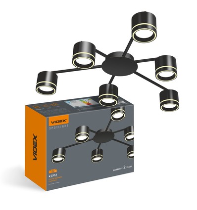 GX53 plafondlamp voor 6 lampen - Zwart, IP20, ijzer, 180W, binnen, zonder lichtbron
