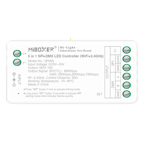 5-in-1 looplicht DMX+SPI+WIFI strip controller - RF, 12V/24V, RGB+CCT