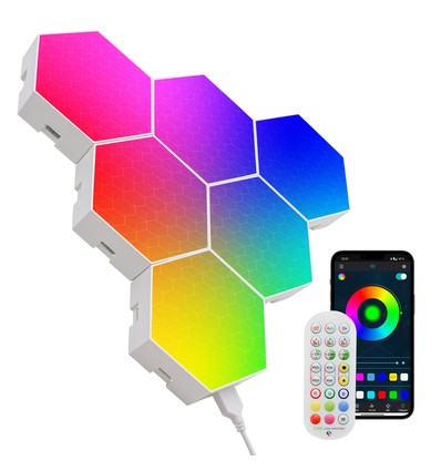 6 stuks RGBIC Hexagon Wandlampen - Wandverlichting, RGBIC
