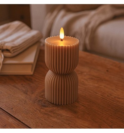 LED Zandloper kaars 13,5cm, vlameffect, bruin - Ø7,5cm, afstandsbediening, timer, echte was