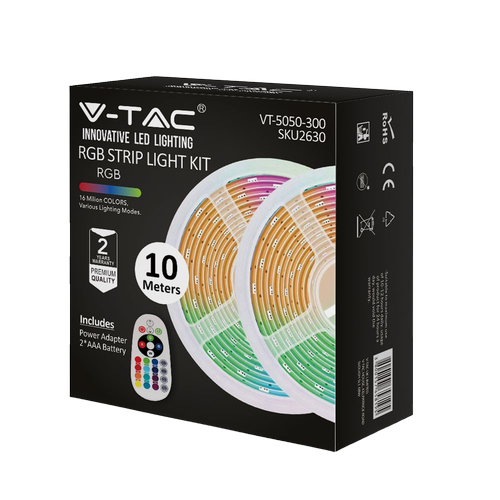 10m 4,8W/m RGB strip set - 12V DC, IP20, incl. afstandsbediening en voeding (2x5m)