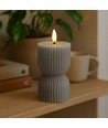 LED zandloperkaars 13,5cm, vlam-effect, grijs - Ø7,5cm, timer
