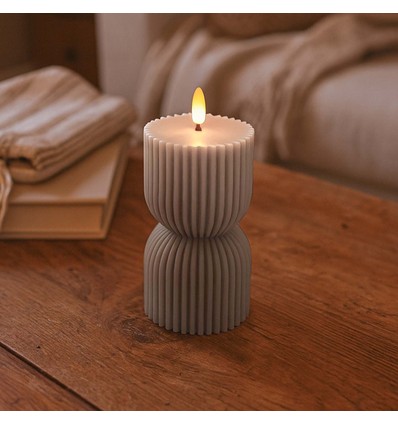 LED Zandloper kaars 13,5cm, vlameffect, grijs - Ø7,5cm, afstandsbediening, timer, echte was