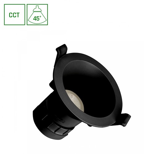 7W Fiale Core CCT inbouwspot - Ø9cm, Zwart, 3-in-1 CCT, Gat: Ø7,5 cm, 45 graden beam