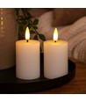 LED Blokkaarsen, 2 stuks, vlam effect, wit - 7,5 cm hoog, Ø5 cm, werkt met afstandsbediening, echte was
