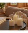 LED Stompkaarsen set in glas Ø7,5cm, 3 stuks, vlameffect - Incl. afstandsbediening en timer, 10/12,5/15cm hoog, echte was