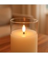 LED Stompkaarsen set in glas Ø7,5cm, 3 stuks, vlameffect - Incl. afstandsbediening en timer, 10/12,5/15cm hoog, echte was