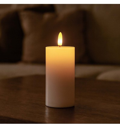 LED Stompkaars 10cm hoog, vlameffect, wit - Ø5cm, 10cm hoog, werkt m. afstandsbediening, timer, echte was