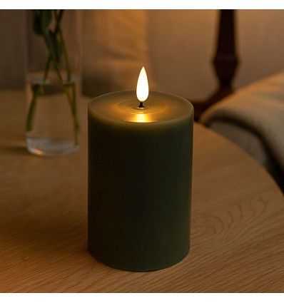 LED Kaars 10cm, smelt-look, vlameffect - Ø7,5cm, afstandsbediening, echte was, diepgroen