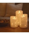 LED stompkaarsen set van 3 met lichtsnoer, vlameffect - Ø7,5cm, 10/12,5/15cm, afstandsbediening, timer, echte was