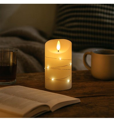 LED kaars met lichtsnoer, 12,5cm, vlam-effect - Ø7,5cm
