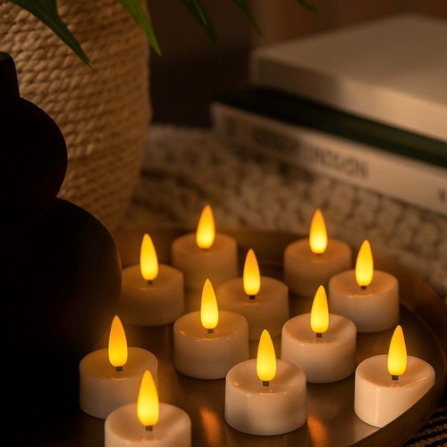 12-pack LED theelichtjes met mooie vlam effect - Wordt compleet geleverd met batterijen, klaar voor gebruik