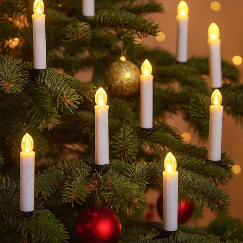 10-pack LED kerstlichtjes inclusief afstandsbediening - Batterij, timerfunctie, draadloos, houder voor kerstboom