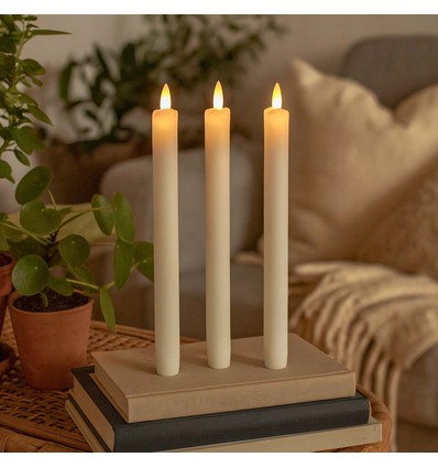 3-pak witte LED kaarsen, vlameffect - Ø2,2cm, Hoogte: 24,5cm, kroonkaarsen, incl. afstandsbediening, timer