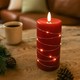 LED Stompkaars met lichtsnoer, 15cm hoog, vlameffect - Ø7,5cm, werkt m. afstandsbediening, echte was, rood