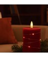 LED Kaars met lichtsnoer, 12,5cm, vlameffect - Ø7,5cm, afstandsbediening, echte was, rood