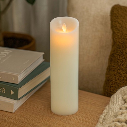 LED XL Stompkaars 30cm hoog, vlameffect, wit - Ø10cm, 30cm hoog, werkt m. afstandsbediening, timer, echte was
