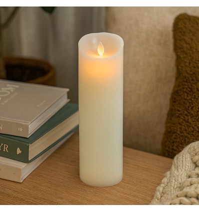 LED XL Stompkaars 30cm hoog, vlameffect, wit - Ø10cm, 30cm hoog, werkt m. afstandsbediening, timer, echte was