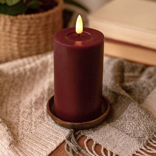 LED Kaars 12,5cm, smelt-look, vlameffect - Ø7,5cm, afstandsbediening, echte was, bordeauxrood