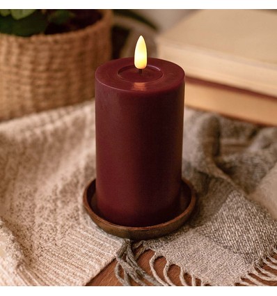 LED Kaars 12,5cm, smelt-look, vlameffect - Ø7,5cm, afstandsbediening, echte was, bordeauxrood