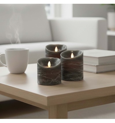 LED kaarsen Ø10cm, 3 st, bewegende vlam, zwart gemêleerd