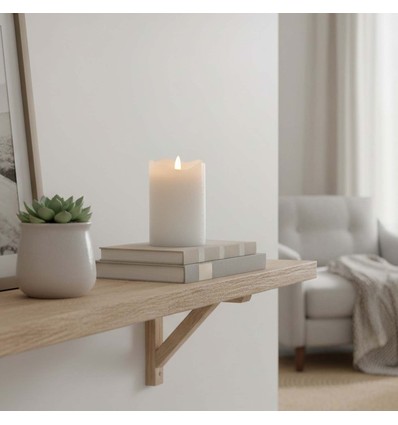 LED Stompkaars 12,5cm hoog, vlameffect, wit - Ø7,5cm, 12,5cm hoog, werkt met afstandsbediening, timer, echte was