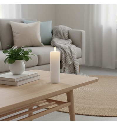 LED blokkaars 15 cm hoog, vlam effect, wit - Ø5 cm, werkt met afstandsbediening, timer, echte was