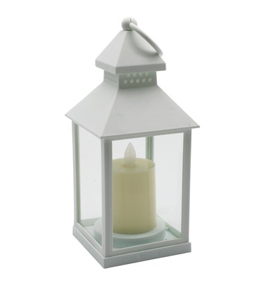 LED lantaarn met vlam-effect - Wit, vierkant, batterij, IP54 binnen/buiten