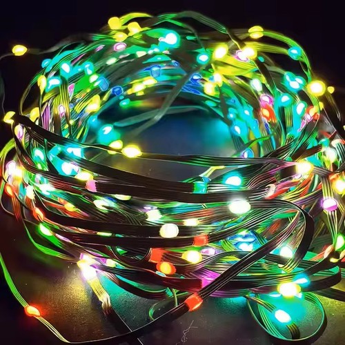 10 m. RGBIC LED-lichtsnoer - 100 LED, groene kabel, afstandsbediening + bluetooth, 5V USB