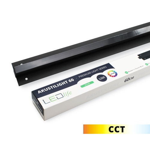 LED zwarte Troldtekt rail 60 cm, CCT - 30W, Akustilight, vlak ingebouwd, 24V