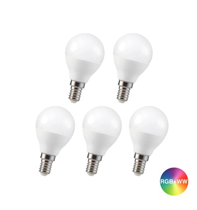 5 stuks RGBW LED Lamp - 4,8W, RF afstandsbediening, dimbaar, E14