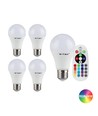 5 stuks RGBW LED lamp - 6W, Met RF afstandsbediening, E27