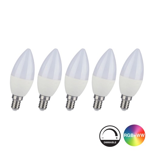 5 stuks RGB+CW E14 lamp - RF afstandsbediening, dimbaar