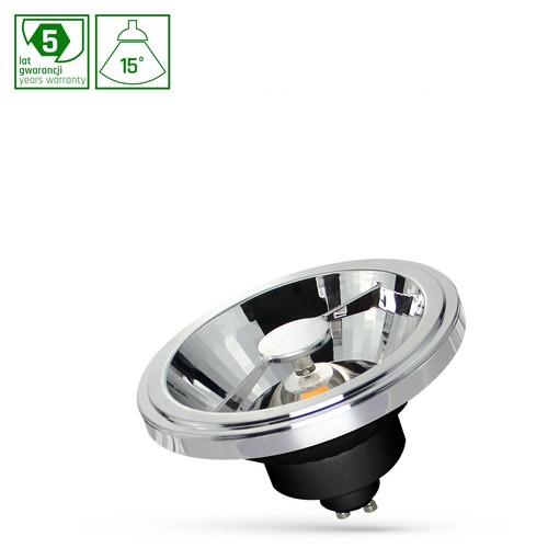 12W AR111 GU10 LED spot - 4000K, 15 graden, COB, zwart, 5 jaar garantie