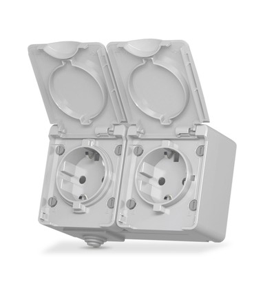 Buiten dubbele Schuko-stopcontact - IP65, grijs